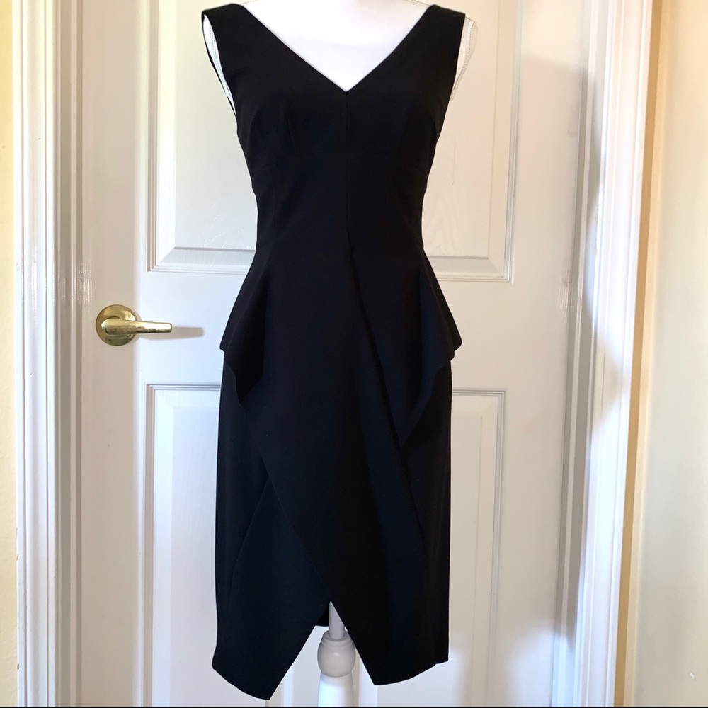 ASYMMETRICAL, V NECK,  DRAPE FRONT DRESS SIZE 2